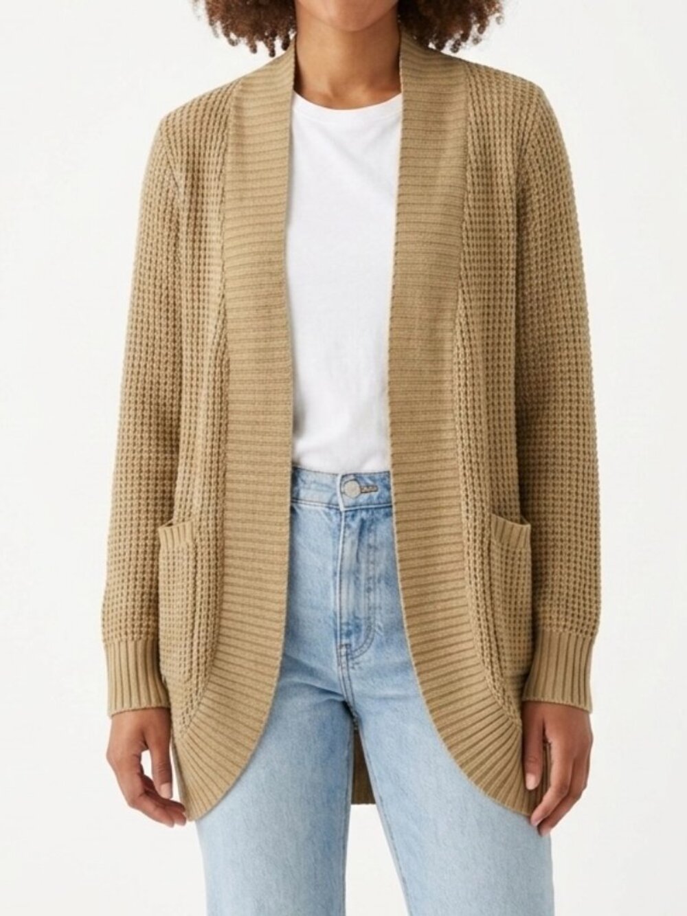 Zesica Women's Cardigan Sweater M Tan Brown Open Front Long Sleeve Soft Knit